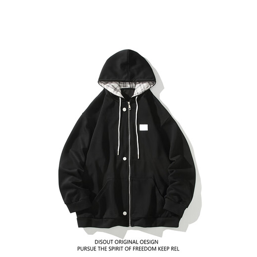 NYING American contrasting color hooded cardigan jacket for men in spring and autumn new fashion brand plaid heavy large size loose sweatshirt top gray XL (125-140Jin Jin equals 0.5 kg)