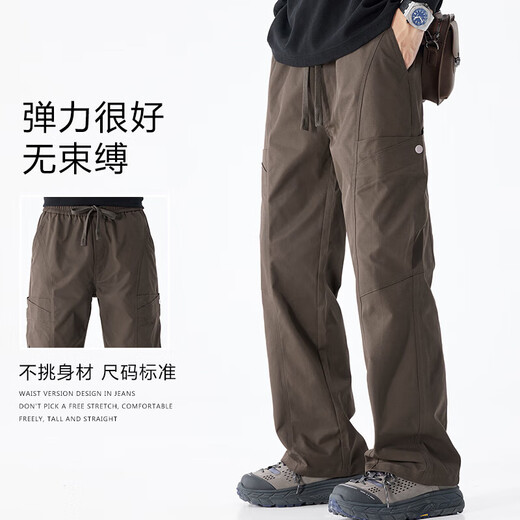 森马2025新款夏季男士工装裤春秋款潮牌宽松直筒冲锋裤休闲长裤子男款 黑色【9857款】  常规 M