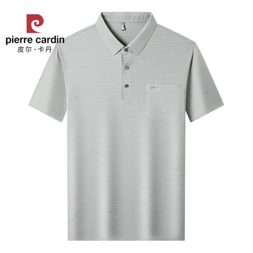 皮尔卡丹（pierre cardin）2025冰丝短袖男T恤中年爸爸装夏季薄款休闲透气无痕条纹polo衫男 红色15286 XL 52建议体重145-160斤