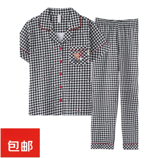 
Pang Donglai DL summer pure cotton pajamas women's short-sleeved trousers thin 2025 new style plaid cotton summer mother home A9923 M Suggestion-80-95Jin[Jin equals 0.5 kg]