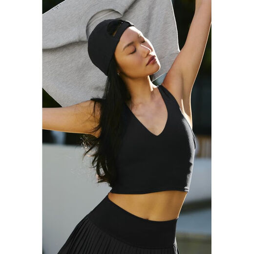 ALO YOGA Fashionable Sports Bra Yoga Pilates Shaping Bra Women Built-in Breast Pad Elastic Fit Soft Touch Black XXS (Upper Bust 76-81.5cm)