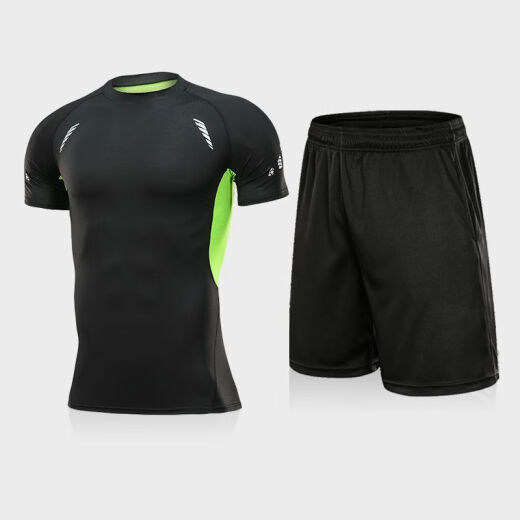 ZIPJBX Deportes para hombres de manga de manga de manga de manga de manga rápida Top Camiseta alta elástica de sudor elástica Traje de fitness con traje de baloncesto 6319 CONTINACIÓN CORTA + 829 pantalones cortos negros S (referencia: 90-100Jin [Jin equivale a 0.5 kg])