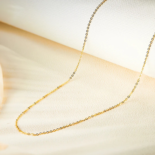 Only double 18K gold necklace for women AU750 fine O-shaped chain platinum clavicle chain sweater o-shaped pendant chain gift gold color 1.38g42cm