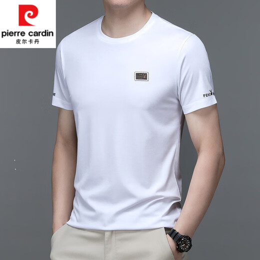 Pierre Cardin Herren Mulberry Seidenrunde Hals kurzärmeliges T-Shirt 2025 Sommerminderfarb halbärmelig oberen oberen losen trendigen Sweatshirt-T-Shirt 13807 Schwarz XL 115/52