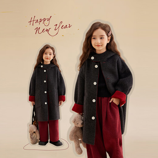 Chenchenma manteau en laine double face automne et hiver manteau long à capuche réversible à simple boutonnage pour enfants moyens et grands