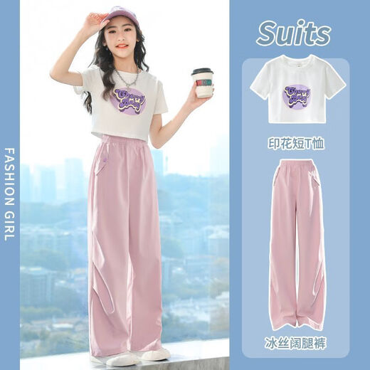 G.duck女童网红炸街短袖套装夏季2025新款儿童休闲女童韩版两件套 9902+6664 【套装】 130