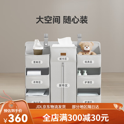 ABCMOKOO婴儿床挂收纳袋多功能尿布台置物收纳挂篮床边尿不湿挂袋 魔法收纳袋-莫兰迪灰