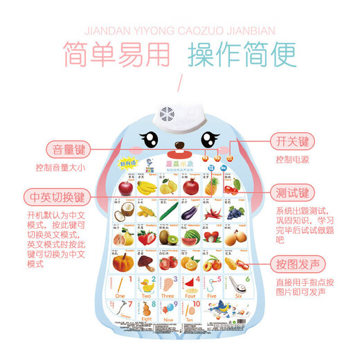 Cartel de audio de educación infantil para niños Cognición y lectura de fotos y aprendizaje Pinyin Inglés Letra Tarjeta de aprendizaje Aprendizaje Máquina Libro Reconocimiento de fruta