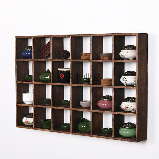 
Yonghuan solid wood bo ancient shelf lattice rack teapot display rack tea cup rack tea set storage rack multi-bow grid re-burning special shape 4839 grid