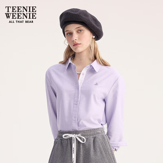 Teenie Weenie [Same Model for Zhao Lusi] Bear Women's Clothing Shirt 2025 Autumn New Simple Fashion Long Sleeve Shirt Purple S