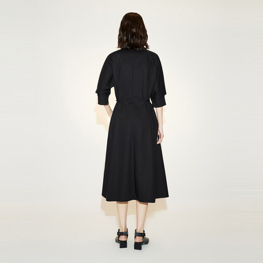 LESS spring cotton skirt for women casual temperament V-neck waist short-sleeved dress 2N3G14110 001/Black L