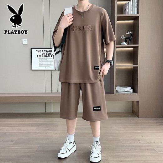 Playboy Short Shorts Shorts pour les adolescents sportifs décontractés pour les adolescents en acier à manche en acier de Salleveve Top Sports Casual Loosewear [Set] 829 Kaki L Recommandé 120-140jin [Jin est égal à 0,5 kg]