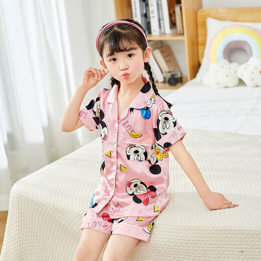 
Chaomeng City summer children's short-sleeved ice silk pajamas boy little girl baby cartoon cute cardigan thin home clothing set 674#boy 170 18 size recommended 140-150cm