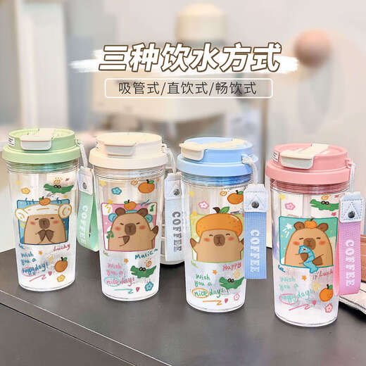 Cartoon Chengliu Copa de agua Kapibala Portable en verano Nuevo hervidor de agua para hombres y mujeres pajitas de gran capacidad verde de alto valor - Lily of the Valley PC Water Cup - HST3895 Capybara + PC a juego
