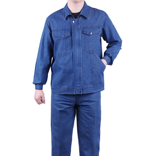 艾格辰电焊工作服防烫耐磨纯棉牛仔薄款牛仔工作服套装男国家电网电焊 经典款单上衣 均码 16580AM
