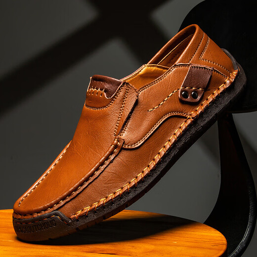 Gy Jinlilai Chaussures masculines masculines pour hommes Chaussures décontractées extérieures avec des chaussures en cuir plat à un pied de grande taille de grande taille 9916-1 Hollow 39 brun jaune 39