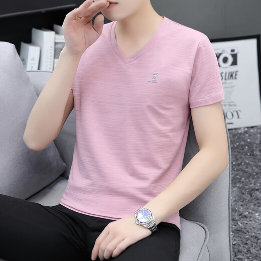 Siete lobo en V cuello en V 2025 algodón puro de algodón corto para hombres de manga corta deportes para hombres y camiseta casual estilo chino de moda china camisa de base simple de gran tamaño blanca 691 modelos 3xl 155-165Jin [Jin equivale a 0.5 kg]