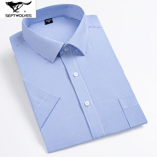Seven Wolf men's short-sleeved shirt 2025 summer middle-aged business casual versatile comfortable and breathable cotton professional work shirt DX6623 40