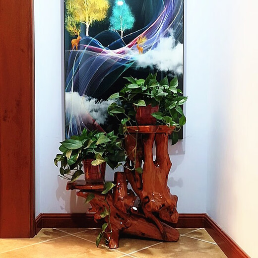 以爱之名雕刻工艺原木根雕花架树根天然摆件客厅多层盆景架鱼缸实木底座阳 16857