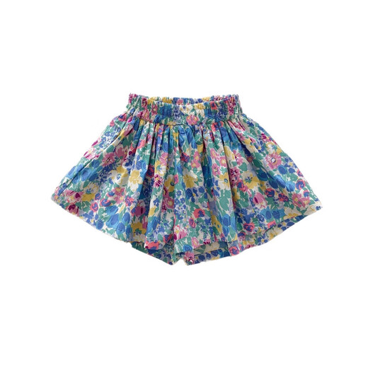 
Yuou 2025 summer new Korean children's floral shorts baby fashionable flower bud skirt and pants fashionable and versatile wide-leg women XHZ light purple floral 1105# 90 cm