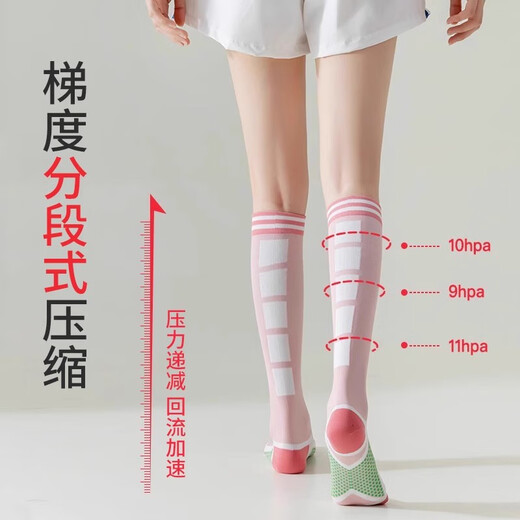 Ni Light Pressure Sports Socks Women's Fitness Medium Socks Professional Running Jumping Rope Long Compression Socks Yoga Slim Leg Calf Socks Navy + Pink + Green One Size