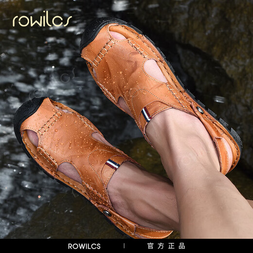 Rowilcs Brand Sandalias retro de verano Nuevas sandalias de cuero de cuero para hombres Sandalias de doble uso de hombres versátiles versátiles de playa casual de playa-marrón amarillo [9701 sandalias] 38