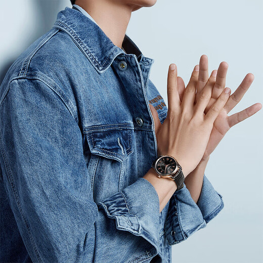 Popular business men's watch Roman scale black belt gold case black face simple and versatile fashion gold case black face black belt