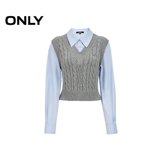 ONLY2025 new summer style artistic splicing cable knitted vest fake two-piece shirt for women|125305006 C39 Bugloss Blue L