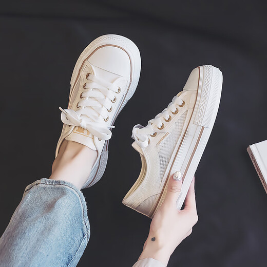 Human-born women's shoes 2024 new mesh breathable board shoes for women summer thick-soled canvas shoes for women small white shoes mesh shoes white 38 standard code