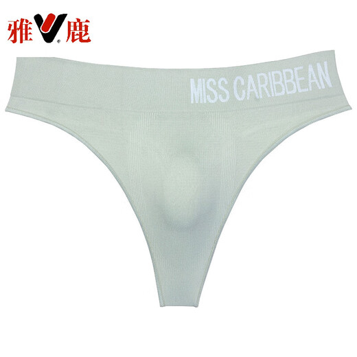 Yalu men's underwear mid-high waist sports fitness thong large size sexy seamless breathable U convex bag pure cotton t-pants gray green 1 pair XL