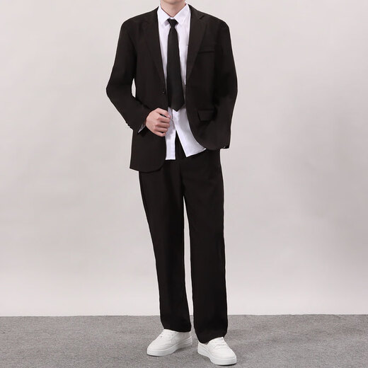 GOKU suit suit men's casual suit male college student DK uniform graduation dress formal black suit + black pants + white shirt + black tie 5XL weight 180-190Jin Jin equals 0.5 kg