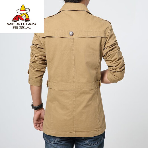 Scarecrow spring and autumn men's windbreaker mid-length lapel short jacket coat coat large size cloak thin slim fit light khaki 4XL