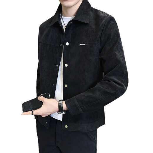 Spring and Autumn Jacket Men's 2026 New Style Young and Handsome Fashion Brand Buckskin Velvet Autumn Clothes Men's Jacket Brown 3XL Recommended 145-160Jin Jin is equal to 0.5 kg