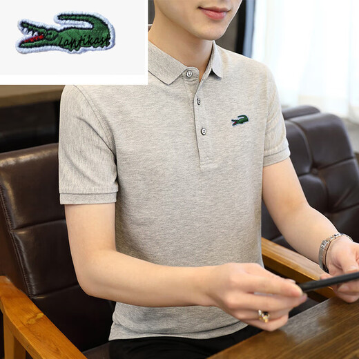 鳄鱼新款polo衫男夏季宽松翻领高端潮体恤休闲商务中青年上装 A6636墨绿 4XL 170-190斤
