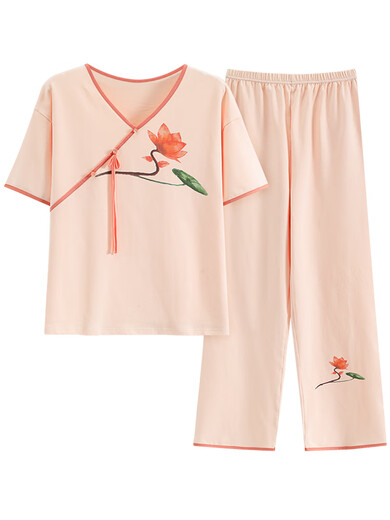 
True high-end light luxury pajamas for women, can wear summer ladies short-sleeved pajamas set for new Chinese style thin cotton home LZY9905 XL code (recommended 115-130Jin [Jin equals 0.5 kg]) All code