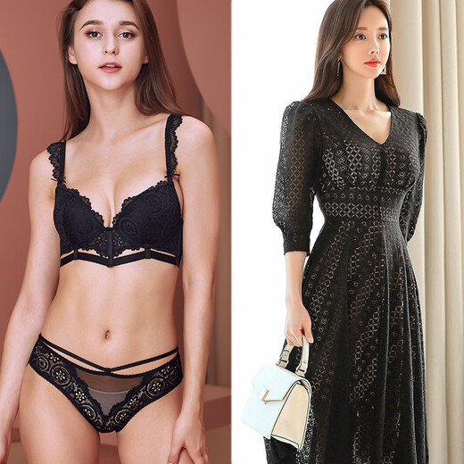 Victoria French bra set, thin top and thick bottom, push-up anti-sagging underwear, native red four-color embroidered underwear, women's bra, brown 75B/34