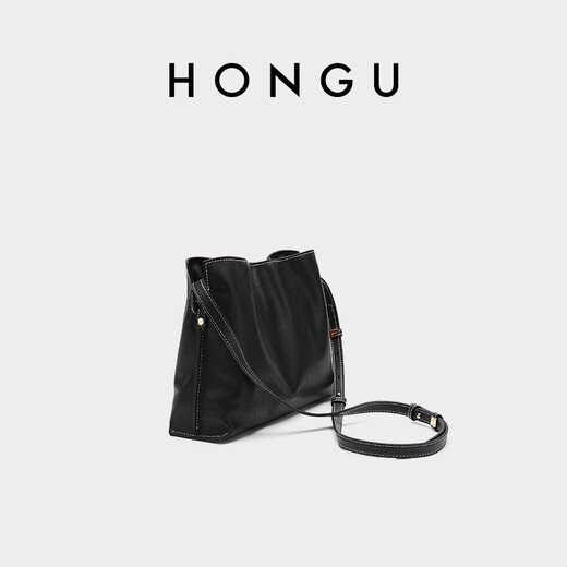 Honggu Bag Women's 2025 New Top Cowhide Armpit Bag Commuter Work Cowhide One-Shoulder Bucket Bag Women's Bag Black