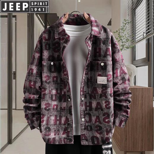 Jeep Spirit im mittleren Alter und junge Denimjacke 2025 Frühlings- und Herbsthemdjacke Herren-Trendy Top 16823 White XL (115-130jin [Jin entspricht ungefähr 0,5 kg])