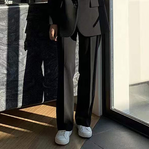 FANAOGE suit suit female college civil servant interview and defense professional wear shoulder pad suit jacket loose formal work clothes black spring and autumn style (suit jacket + white shirt + trousers) three-piece suit with shoulder pads