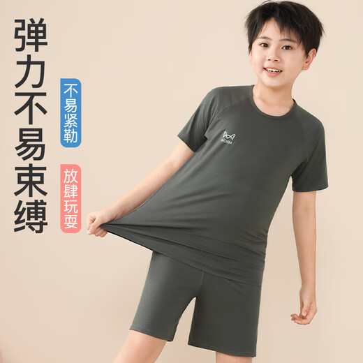 
Catman children's pajamas for boys and girls summer thin ice silk shorts shorts 2025 home clothing air conditioning suit can be worn outside blue 130 [Recommended 120-130cm/50-60Jin [Jin equals 0.5 kg]]