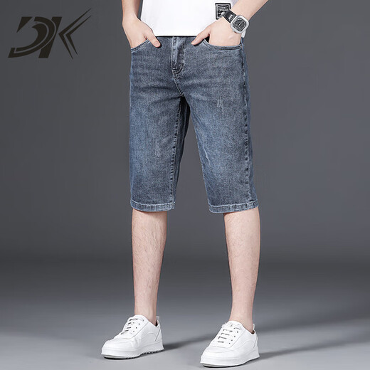 DK牛仔短裤男夏季薄款修身直筒弹力中裤2025新款夏天休闲五分裤子 679蓝色 28