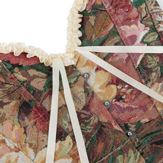 Banfi French fishbone corset lace printed corset tube top for women fish palace corset fishbone shapewear for outer wear multi-color XS recommended waist circumference 65-69 cm