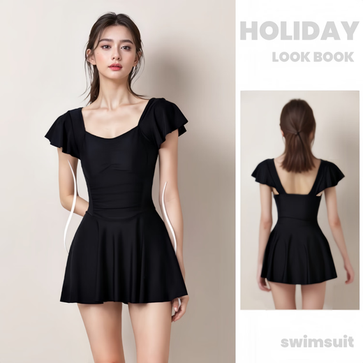 Lugeli MAINEMENT SORGNAUX FEMMES Robe en une seule pièce Conservateur de baignade de printemps chaude Couverture de viande minceur de maillot de bain Student Seaside Swemes Sweins Sweet de haute qualité Swimsuit en une seule pièce [noir] Single Taille