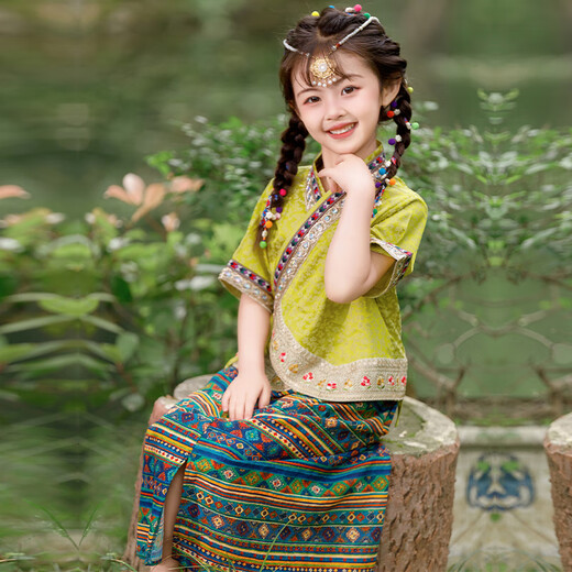 Costumes AWZ Dai, enfants et filles, costumes de performance de minorité ethnique, nouveaux vêtements de danse du Yunnan Xishuangbanna, costumes de danse du festival d'eau, STF9221 Blue Dai Boy Suit, manches courtes, 170 cm, Single Size