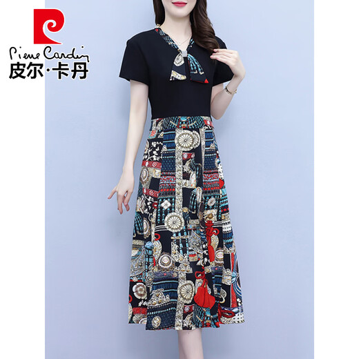 皮尔卡丹（pierre cardin）雪纺连衣裙子女士装夏季2025年新款假两件冰丝洋气过膝漂亮中长裙 6626黑色 2XL 建议110-120斤