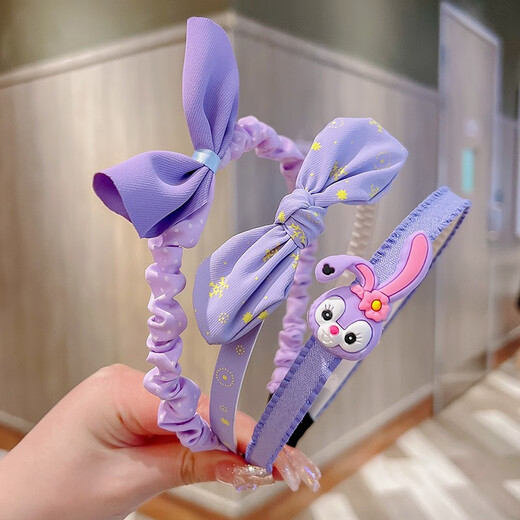 Yililuo Children's Star Delu Hairband Girls' Hairpins Girls' Hair Accessories Broken Hair Headbands Baby Anti-Slip Headwear Set 1# Purple Rabbit 3 Pack