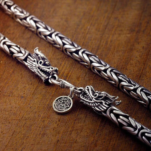 FKP Thai silver keel chain S999 sterling silver dragon head necklace men's retro style domineering trendy male personality ruffian handsome sense 6M dragon head necklace (retro color) Fat Donglai same style