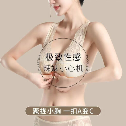 维多利亚的格调内衣女士美背小胸聚拢薄款无钢圈收副乳防下垂前扣性感文胸套装 透绿  套装 75A 34【建议80-95斤】
