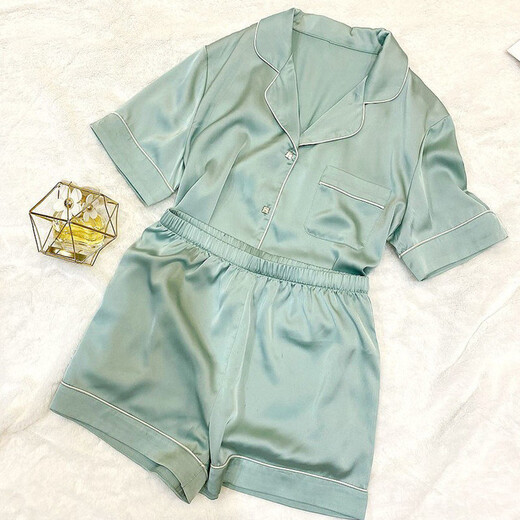 纯色冰丝睡衣女夏天薄款洋气高颜值短袖家居服两件套装可外穿 9214# 2XL 【建议130-150斤】