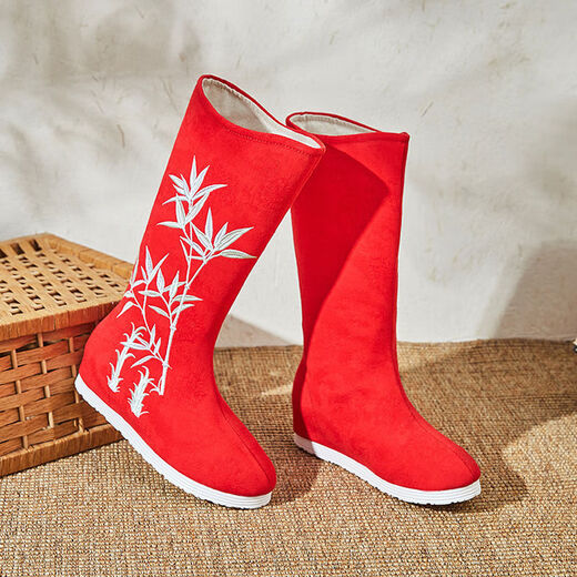 Geufan 9859 Menschen sammeln Hanfu Frauenseife Stiefel Alte Kostümstiefel für Frauen in der inneren Höhe der Frauen in der inneren Höhe Cos ERECT SHOUS ANCEILE STYLE High-Tube-Stiefel bestickte Stiefel bestickte weiße Stiefel 38